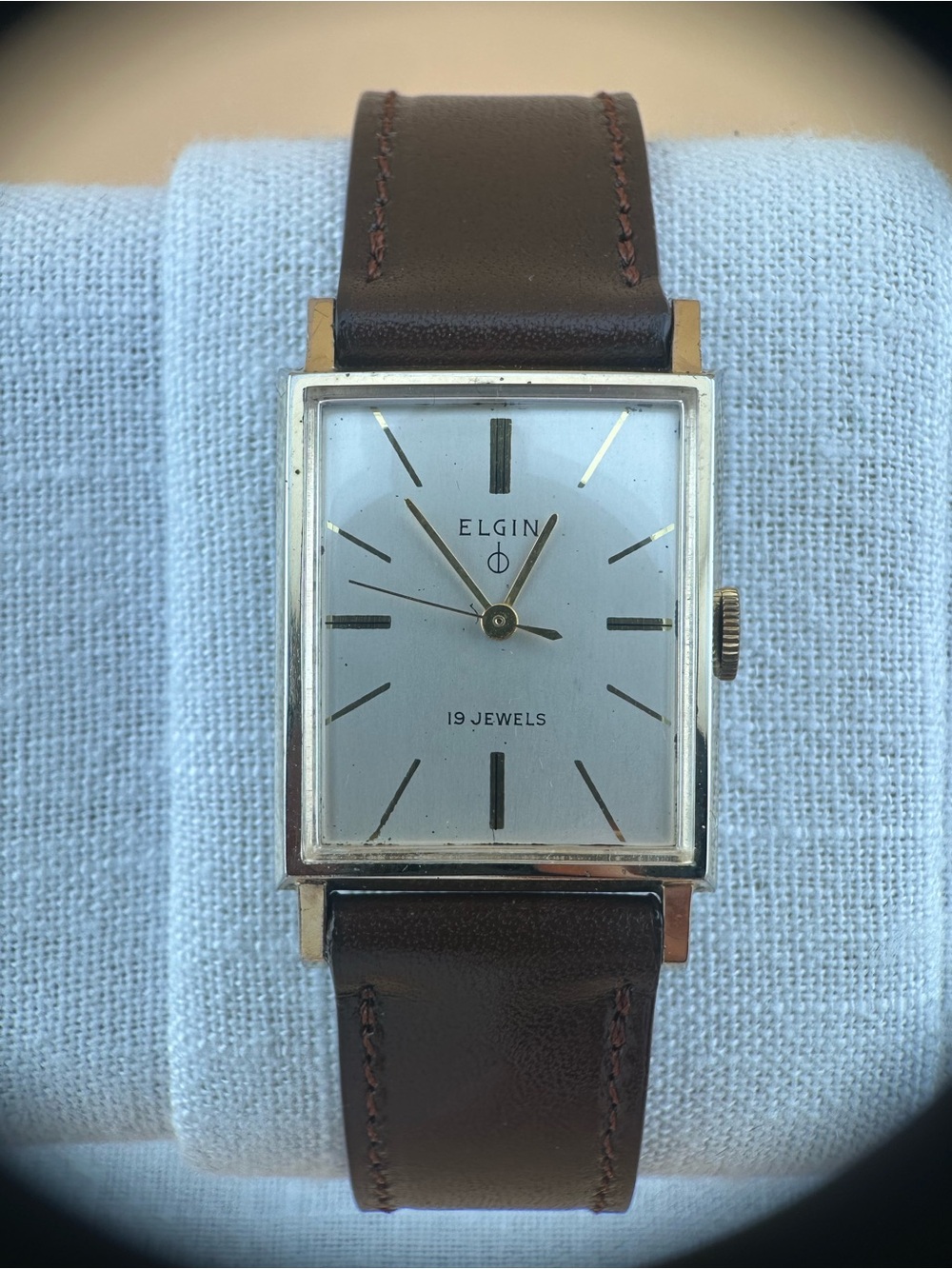 Elgin Classic Square Silver Dial Men's Dress Watch with Brown Leather Strap